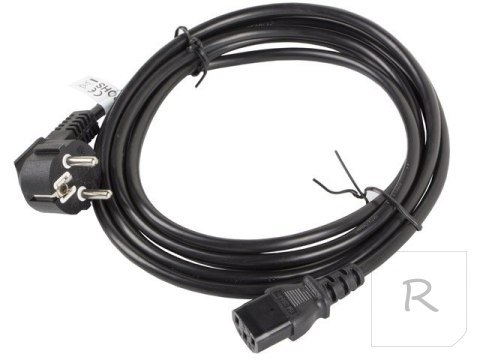 Kabel zasilający LANBERG Wtyczka typ C/F (Schuko) 3m. CA-C13C-11CC-0030-BK