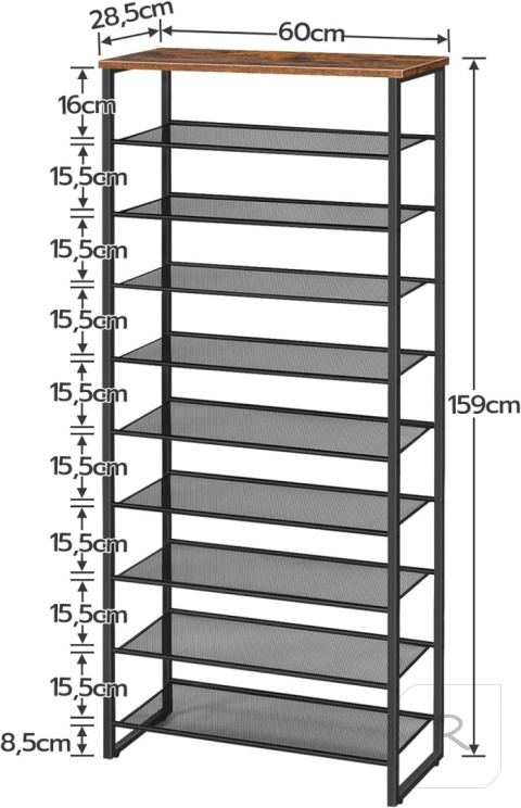 ELEGANCKI STOJAK REGAŁ NA BUTY OBUWIE 10 POZIOMÓW SZAFKA PÓŁKA LOFT