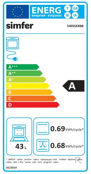 Simfer | Cooker | 5405SERBB | Hob type Gas | Oven type Electric | White | Width 50 cm | Electronic ignition | Depth 60 cm | 43 L