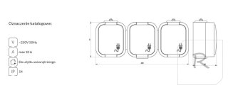 B2 GNIAZDO POTRÓJNE N/T Z/U IP54 BIAŁE KLAPKA BIAŁA