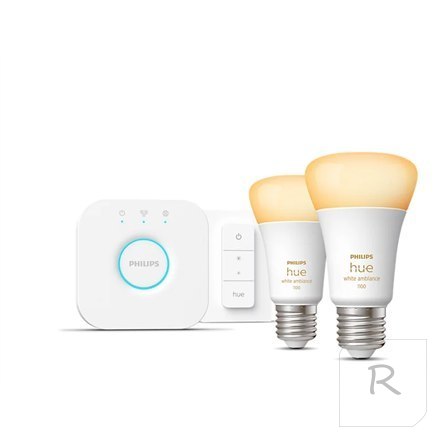 Zestaw startowy HueWA: 2 sztuki żarówek, mostek, przełącznik | E27 | 11 W | Jasne światło od ciepłej do zimnej bieli, 2200-6500K