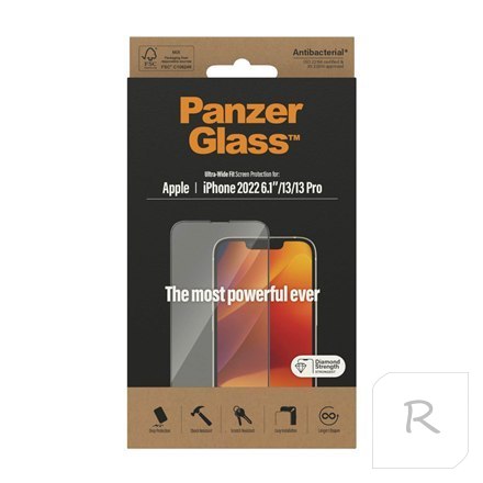 PanzerGlass | Screen protector - glass | Apple iPhone 13, 13 Pro, 14 | Polyethylene terephthalate (PET) | Black | Transparent