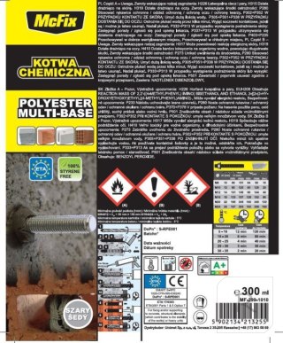 ŻYWICA. POLIESTROWA 300ML,KOTWA CHEMICZNA MCFIX