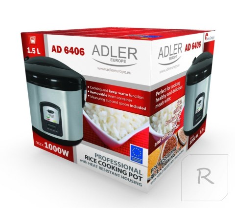 Adler AD 6406 Rice cooker Adler AD 6406 1,5 L, Black, Stainless steel, Lid included