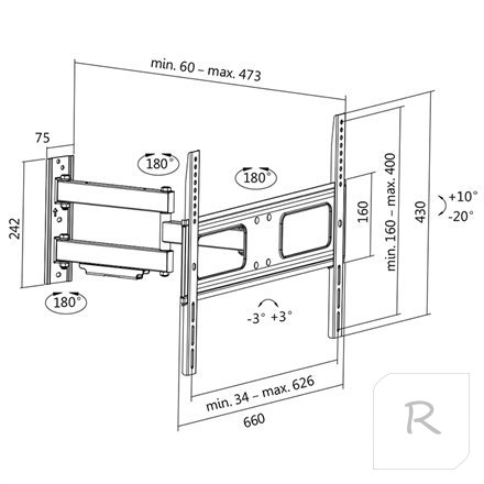 Logilink BP0019 TV Wall mount, 37""-70"", tilt +10°-20°,swievel +-90°, 473mm Logilink | Wall Mount | BP0019 | 37-70 "" | Maximum