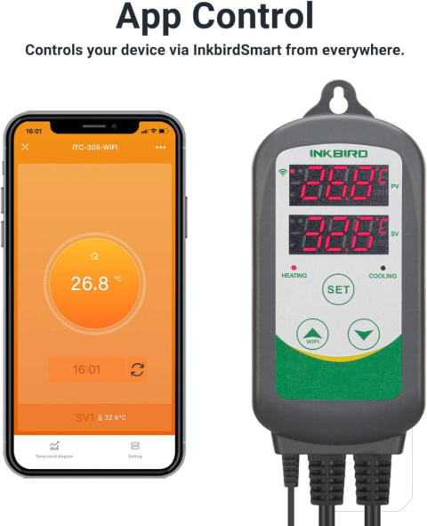 INKBIRD ITC-308 WI-FI TERMOSTAT Z KONTROLĄ TEMPERATURY STEROWNIK WĘDZARNI