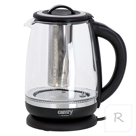 Camry | Kettle | CR 1290 | Standard | 2200 W | 2 L | Plastic/glass | 360° rotational base | Black/Transparent