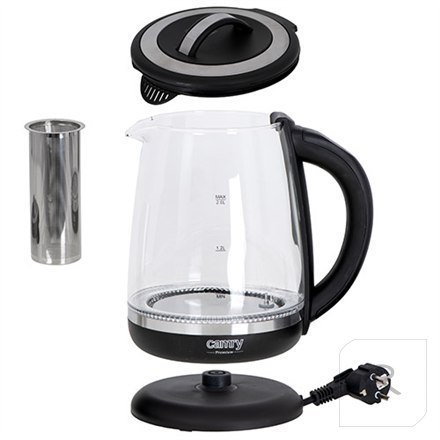 Camry | Kettle | CR 1290 | Standard | 2200 W | 2 L | Plastic/glass | 360° rotational base | Black/Transparent