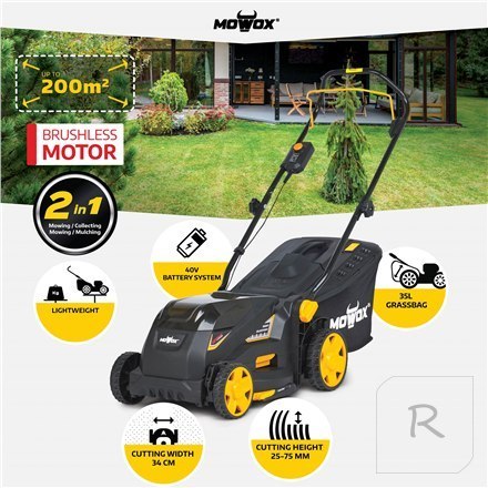 MoWox | 40V Comfort Series Cordless Lawnmower | EM 3440 PX-Li | Mowing Area 200 m²