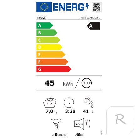 Hoover | Washing Machine | HWP4 37AMBC/1-S | Energy efficiency class A | Front loading | Washing capacity 7 kg | 1300 RPM | Dept