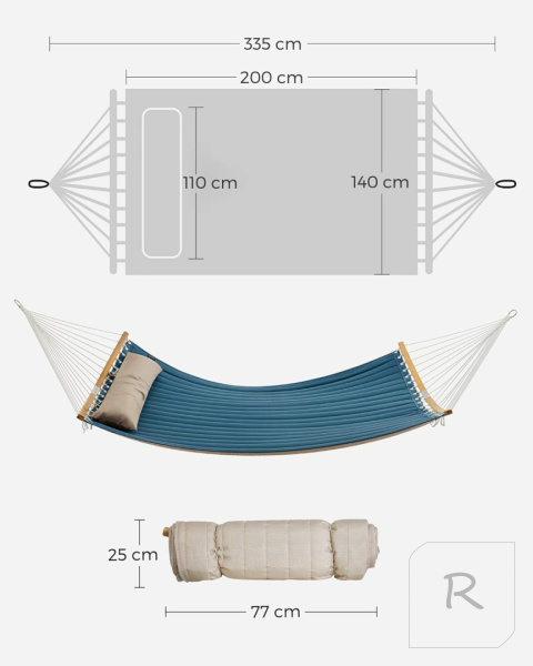 DUŻY HAMAK PIKOWANY Z PODUSZKĄ 200X140CM 225KG 2-OSOBOWY