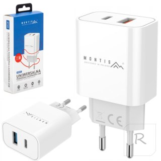 ŁADOWARKA SIECIOWA DO TELEFONU USB A + USB C 20W MOCNA SZYBKA 3A PD QC 3.0