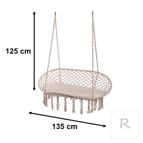 Huśtawka bocianie gniazdo podwójne dwuosobowe z frędzlami beż 240kg