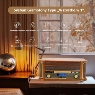 GRAMOFON MUSITREND RETRO ELEGANCKI 3 BIEGOWY