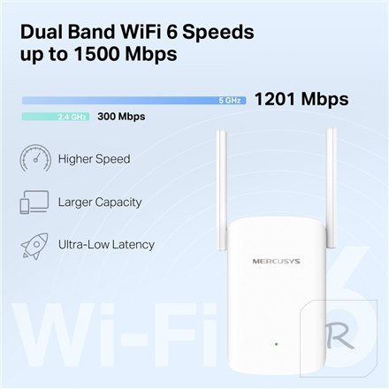 Mercusys AX1500 Wi-Fi 6 Range Extender | ME60X | 802.11ax | 1201 Mbit/s | Ethernet LAN (RJ-45) ports 1 | MU-MiMO No | no PoE | A