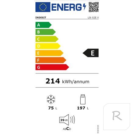 INDESIT | Refrigerator | LI6 S2E X | Energy efficiency class E | Free standing | Combi | Height 158.8 cm | Fridge net capacity 1