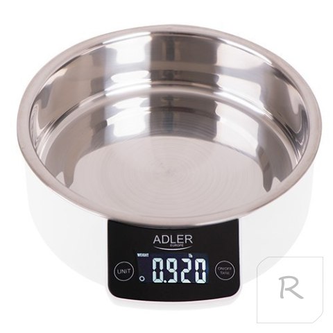 Adler | Kitchen scale with a bowl | AD 3166 | Maximum weight (capacity) 5 kg | Graduation 1 g | Display type LCD | White