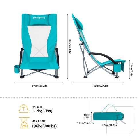 Krzesło Turystyczne Kempingowe Wędkarskie Składane KING CAMP Cyan Wysokie