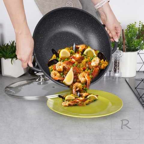 Patelnia granitowa wok 32 cm z pokrywką GRANDE