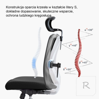 FOTEL BIUROWY ERGONOMICZNY REGULOWANY OBROTOWY SIATKOWANY | CZARNY | SIHOO