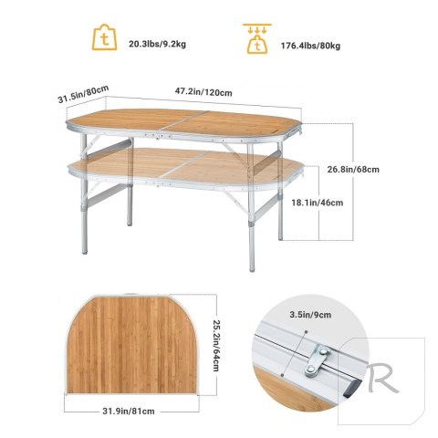 Stół Kempingowy KING CAMP Bambus 120 x 80 cm