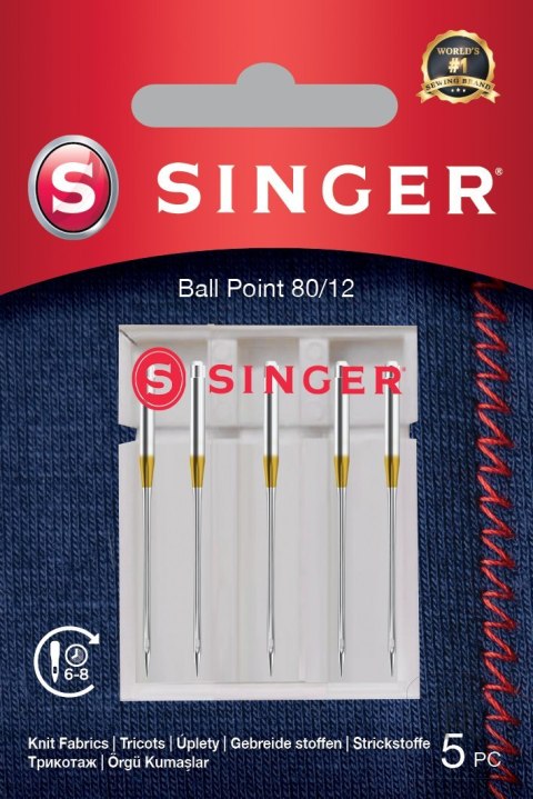 Singer | Ball Point Needle 80/12 5PK for Knit Fabrics