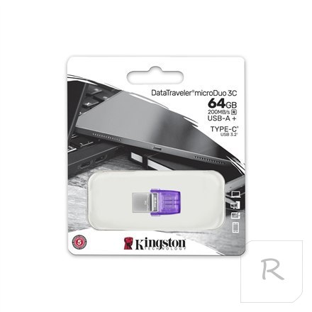 Kingston | DataTraveler | DT Micro Duo 3C | 64 GB | USB Type-C and Type-A | Purple