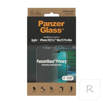 PanzerGlass | Screen protector - glass - with privacy filter | Apple iPhone 13 Pro Max, 14 Plus | Black | Transparent