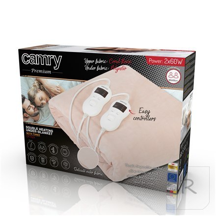 Camry | Electric blanket | CR 7424 | Number of heating levels 8 | Number of persons 2 | Washable | Coral fleece | 2 x 60 W | Bei