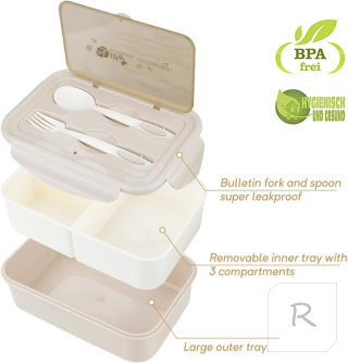 ŚNIADANIÓWKA LUNCHBOX POJEMNIK BOX BENTO 1400ML Z PRZEGRÓDKAMI + TORBA