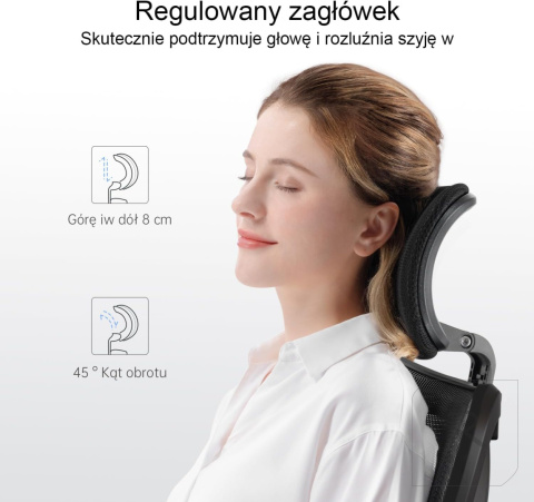 FOTEL BIUROWY ERGONOMICZNY REGULOWANY OBROTOWY SIATKOWANY | CZARNY | SIHOO