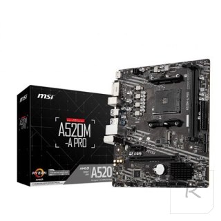 MSI | A520M-A PRO | Processor family AMD | Processor socket AM4 | DDR4 | Memory slots 2 | Number of SATA connectors | Chipset AM