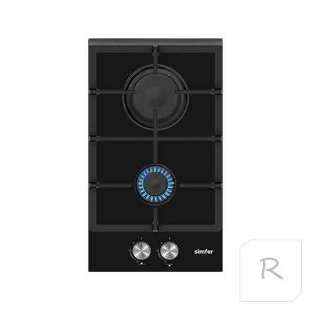 Simfer | H3.201.TGRSP | Hob | Gas on glass | Number of burners/cooking zones 2 | Rotary knobs | Black