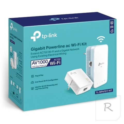 TP-Link TL-WPA7517 KIT Powerline Kit 1x10/100/1000 port, 2.4GHz&5GHz, 1000Mbps, Wall Plugged TP-LINK | Gigabit Powerline Kit | T