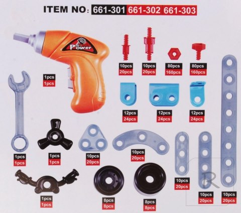 Klocki konstrukcyjne dla dzieci 6+ Elektryczna wkrętarka + Narzędzia + 10 modeli do zbudowania 552 el.