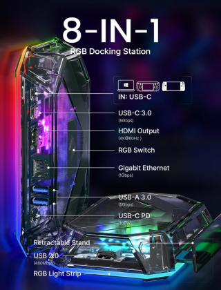 JSAUX HUB 8w1 USB-C HDMI 2.0 4K 60Hz Ethernet RJ45 Gigabit PD RGB