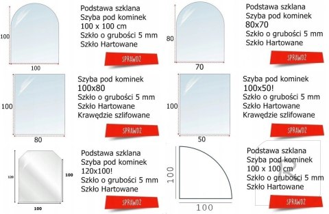 Szyba hartowana - szyba pod Piec lub Kominek 100x100 cm narożna