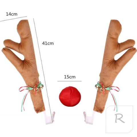 Dekoracja bożonarodzeniowa na samochód rogi renifera z noskiem KSN84