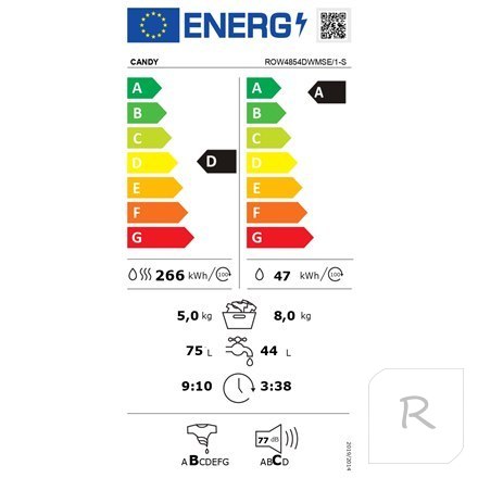 Candy | Washing Machine with Dryer | ROW4854DWMSE/1-S | Energy efficiency class D | Front loading | Washing capacity 8 kg | 1400