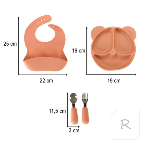 Naczynia silikonowe dla dzieci zestaw 4 elementów miś pomarańczowy