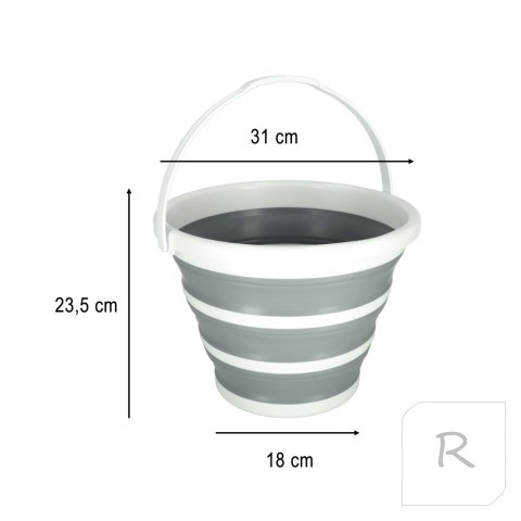 Wiadro silikonowe składane 10 L paski szary