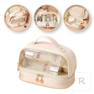 Kosmetyczka organizer na kosmetyki kremowa dwupoziomowa 23x13,5x16cm KS115B