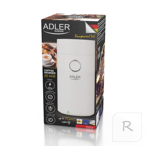 Adler | AD 4446ws | Coffee Mill | 150 W | Coffee beans capacity 75 g | Number of cups pc(s) | White