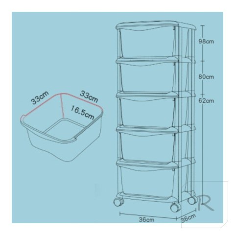 Plastikowy regał na kółkach szafka szuflady szafa 97 x 38 x 37 cm PO10