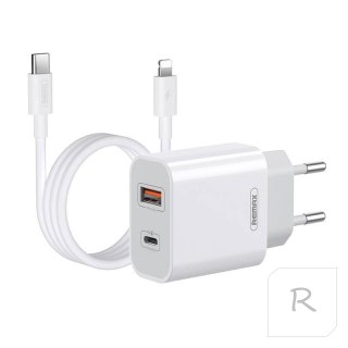 Ładowarka sieciowa Remax, RP-U68, USB-C, USB, 20W (biała) + kabel Lightning