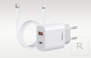 Ładowarka sieciowa Remax, RP-U68, USB-C, USB, 20W (biała) + kabel Lightning