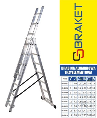 DRABINA ALUMINIOWA 3-ELEMENTOWA 420CM 7+7+7 SZCZEBLI