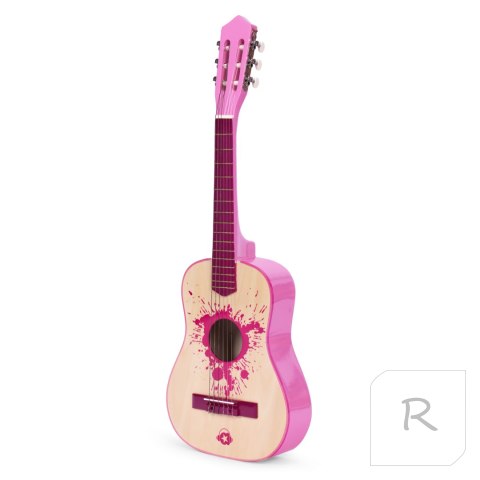 Gitara dla dzieci różowa duża- 34 drewniana 6 strun metalowe i nylonowe ECOTOYS