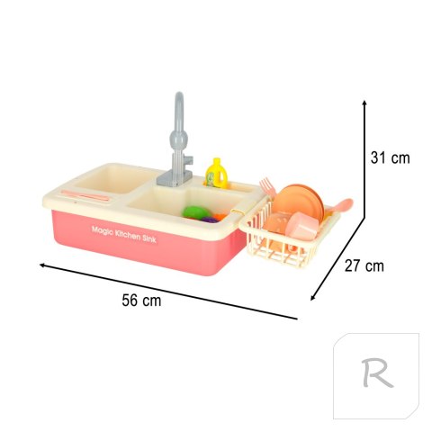 Zlewozmywak zlew do mycia naczyń z prawdziwą wodą z akcesoriami różowy 15 el.