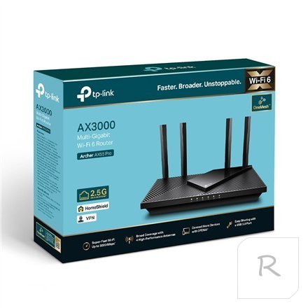 AX3000 Dual Band Gigabit Wi-Fi 6 Router | Archer AX55 Pro | 802.11ax | 574+2402 Mbit/s | 10/100/1000 Mbit/s | Porty Ethernet LAN